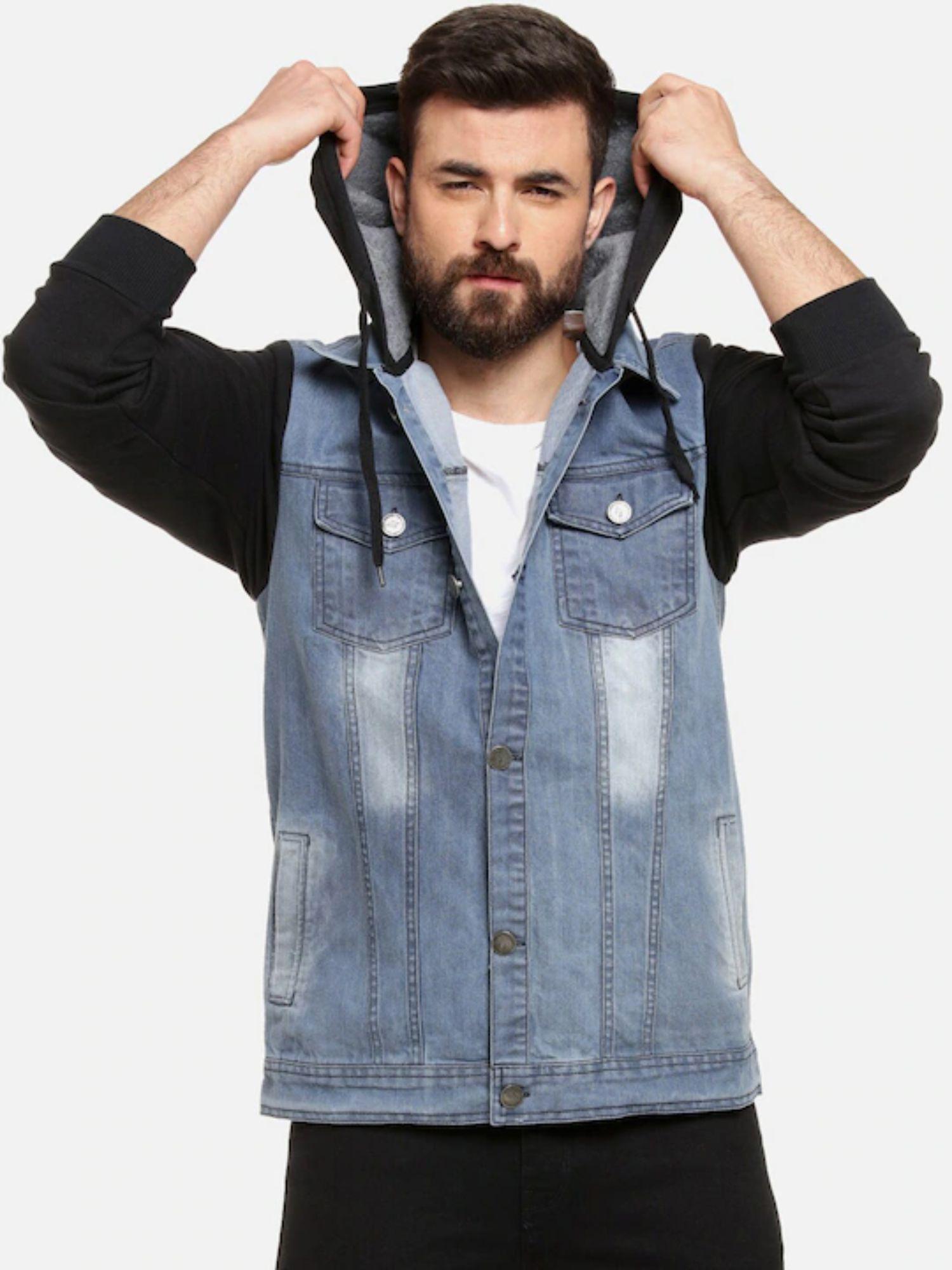 men colorblock full sleeve stylish casual denim jacket