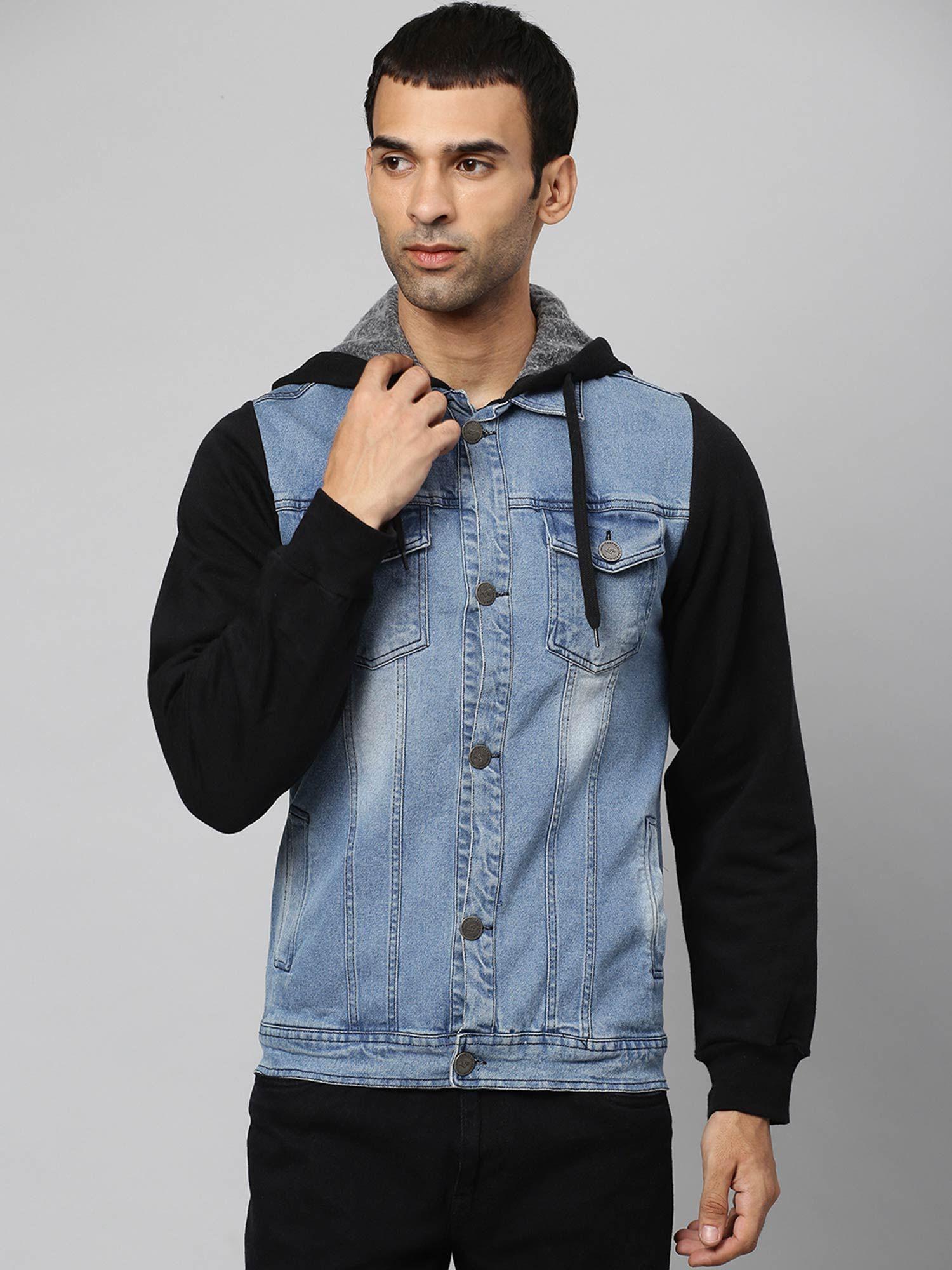 men colorblock full sleeve stylish casual denim jacket