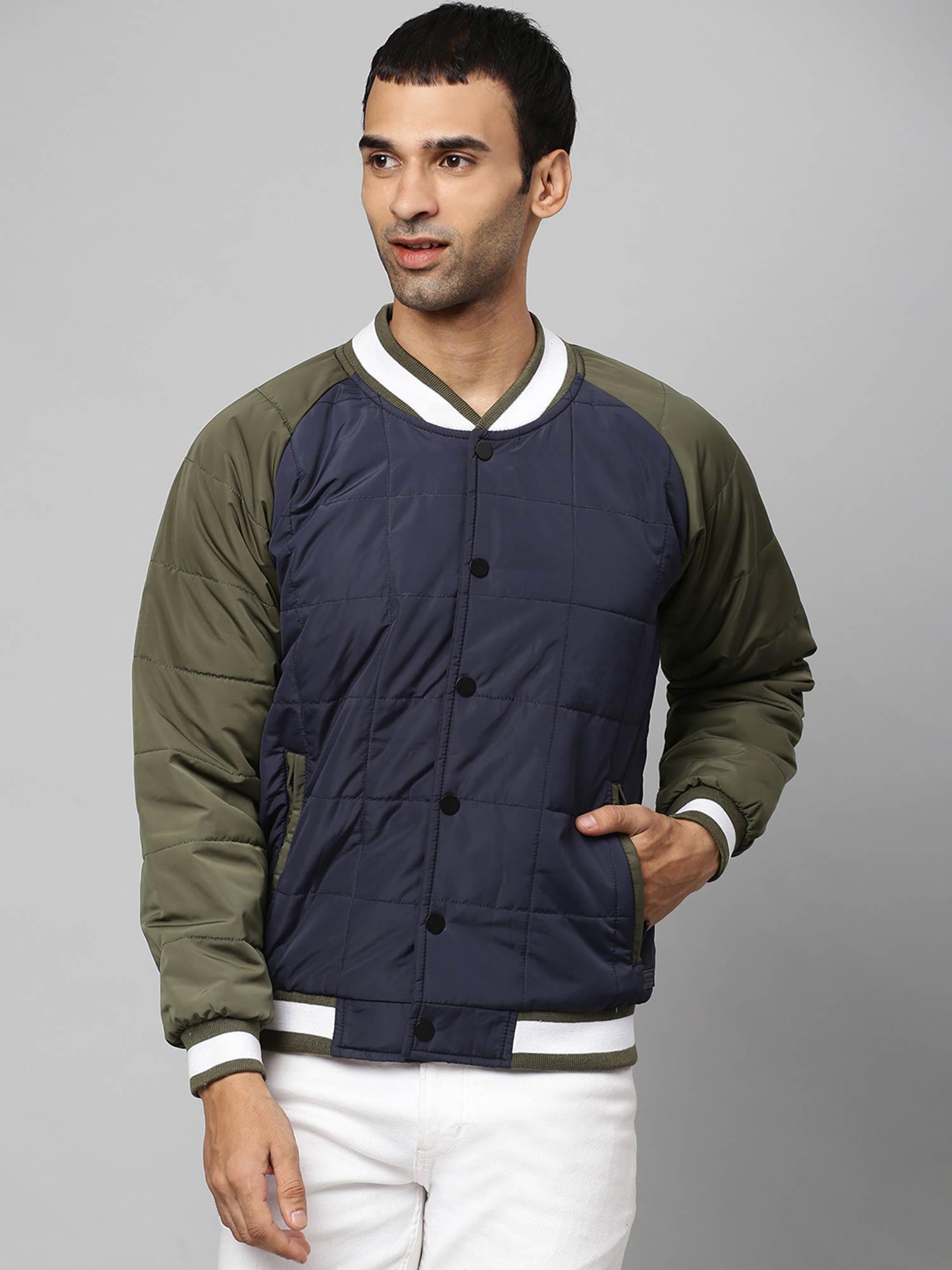 men colorblock full sleeve windcheater bomber jacket