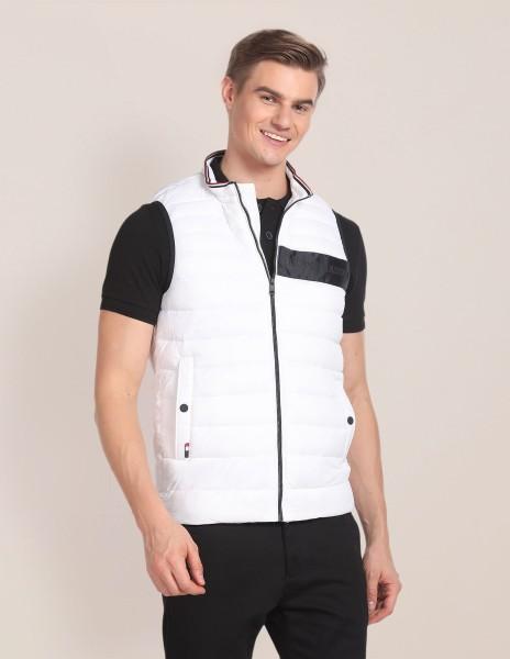 men colorblock quilted jacket