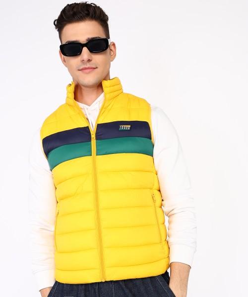 men colorblock quilted jacket