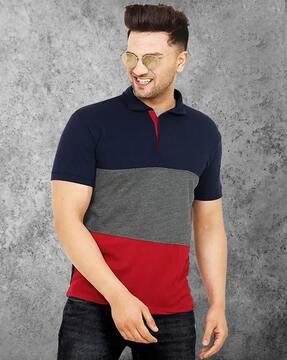 men colorblock regular fit polo t-shirt