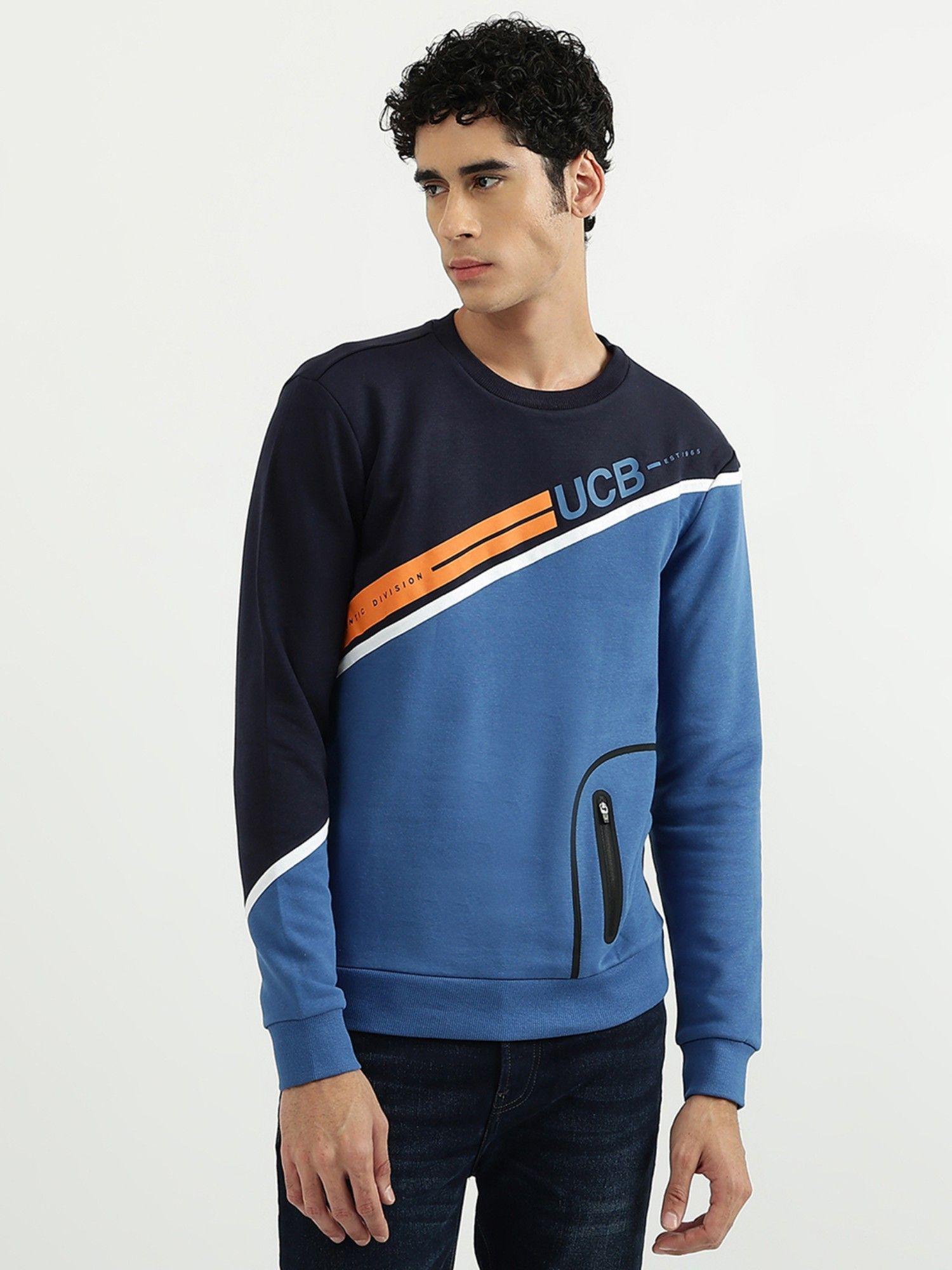 men colorblock round neck sweatshirt navy blue