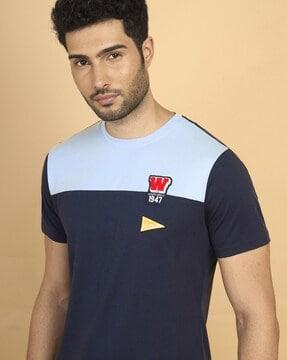 men colour-block regular fit crew-neck t-shirt