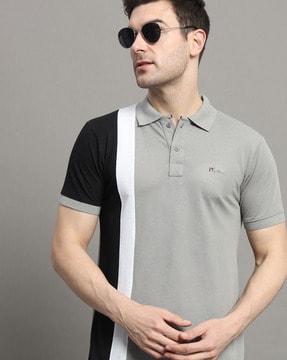 men colour-block regular fit polo t-shirt