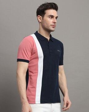 men colour-block regular fit polo t-shirt