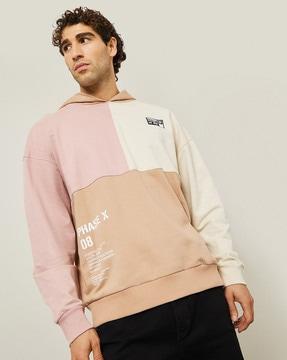 men colour-blocked oversized fit hoodie