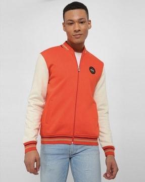 men colourblock bomber jacket with insert pockets