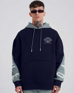 men colourblock boxy fit hoodie