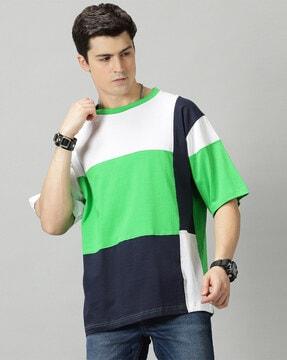 men colourblock crew-neck oversized t-shirt