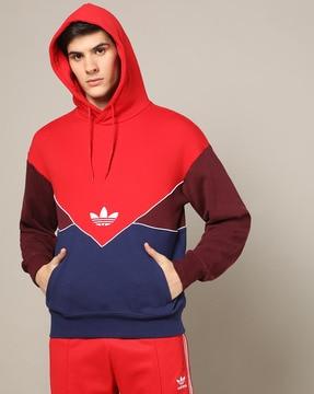 men colourblock hoodie with kangaroo pocket