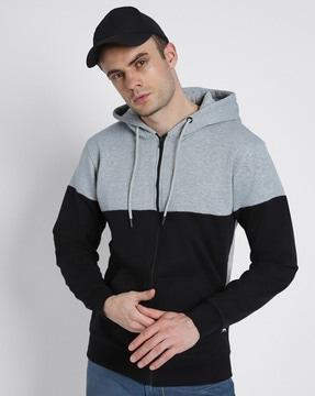 men colourblock hoodie with zip-front
