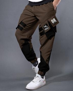 men colourblock joggers with cargo pockets