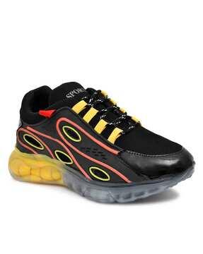 men colourblock lace-up running shoes