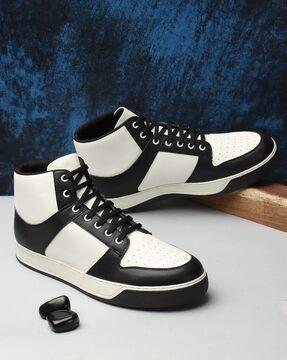 men colourblock mid-top lace-up sneakers