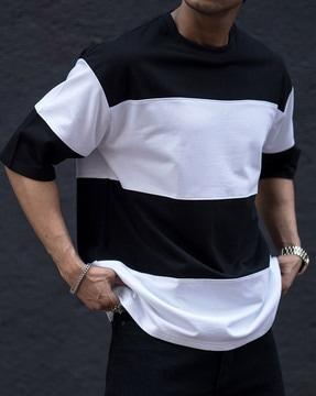 men colourblock oversized crew-neck t-shirt