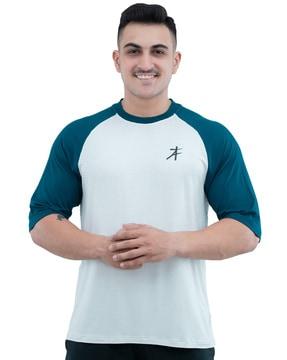 men colourblock oversized crew-neck t-shirt