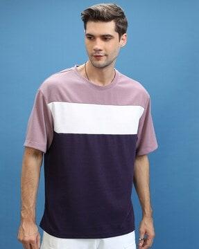 men colourblock oversized fit crew-neck t-shirt