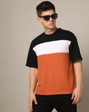 men colourblock oversized fit crew-neck t-shirt