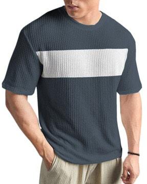 men colourblock oversized fit round-neck t-shirt