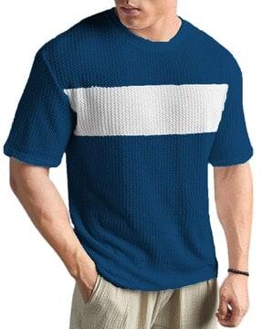 men colourblock oversized fit round-neck t-shirt