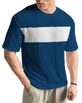 men colourblock oversized fit round-neck t-shirt