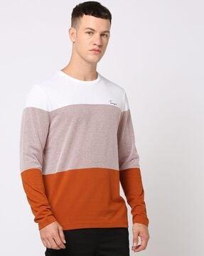 men colourblock popcorn regular fit crew-neck t-shirt