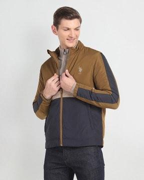 men colourblock regular fit bomber jacket