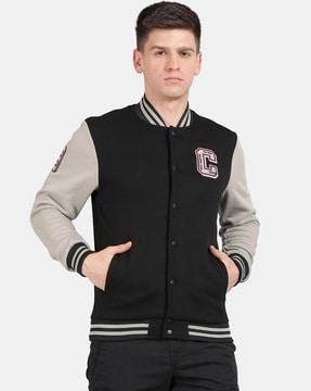 men colourblock regular fit bomber jacket