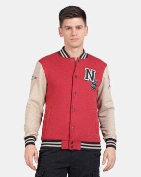 men colourblock regular fit bomber jacket