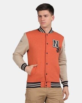 men colourblock regular fit bomber jacket