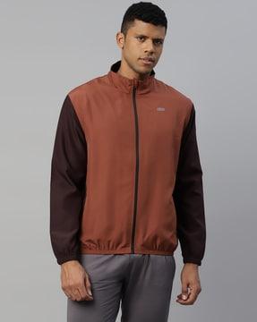 men colourblock regular fit bomber jacket