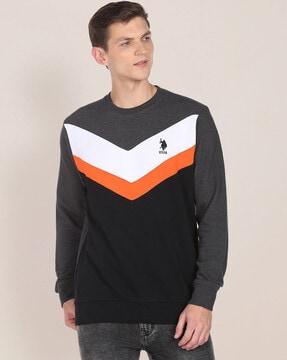 men colourblock regular fit crew-neck sweatshirt