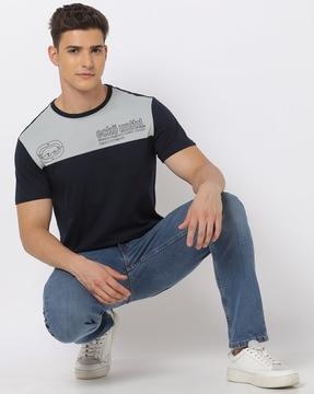 men colourblock regular fit crew-neck t-shirt