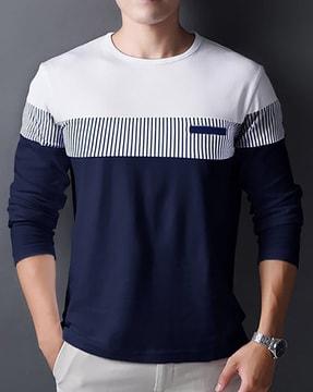 men colourblock regular fit crew-neck t-shirt