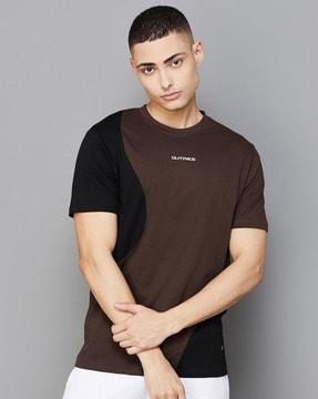 men colourblock regular fit crew-neck t-shirt