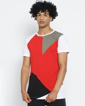 men colourblock regular fit crew-neck t-shirt