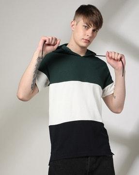 men colourblock regular fit hooded t-shirt