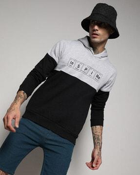men colourblock regular fit hoodie