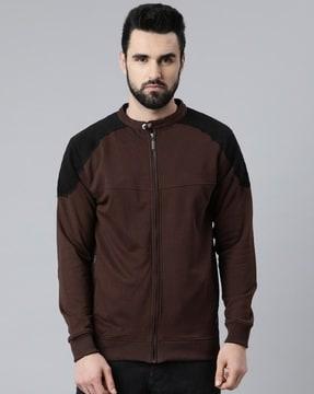 men colourblock regular fit jacket with zip-front