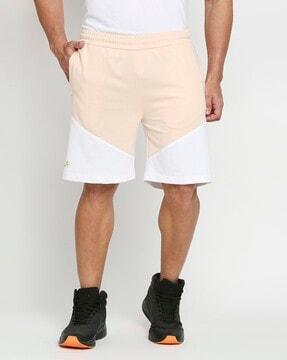 men colourblock regular fit knit shorts