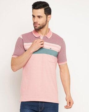 men colourblock regular fit polo t-shirt with patch pocket