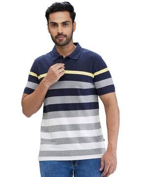 men colourblock regular fit polo t-shirt with short sleeves