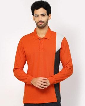 men colourblock regular fit polo t-shirt