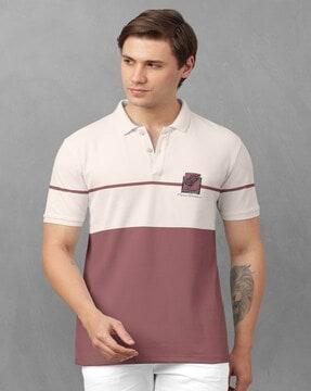 men colourblock regular fit polo t-shirt