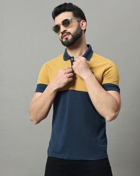 men colourblock regular fit polo t-shirt