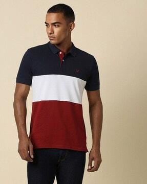 men colourblock regular fit polo t-shirt