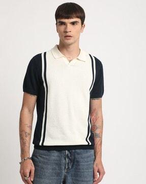 men colourblock regular fit polo t-shirt