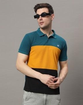 men colourblock regular fit polo t-shirt