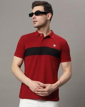 men colourblock regular fit polo t-shirt